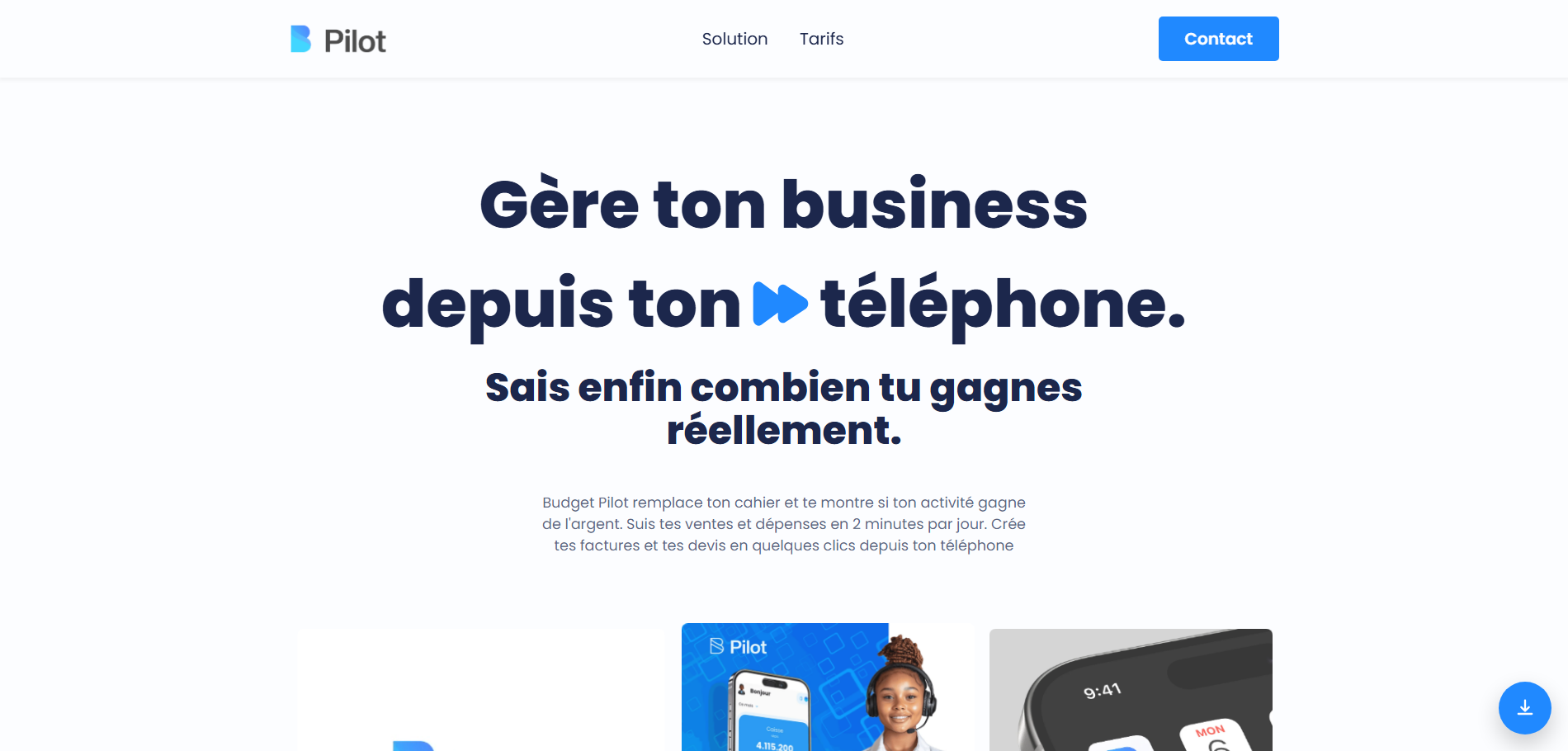Budget Pilot — Site vitrine, capture d'écran
