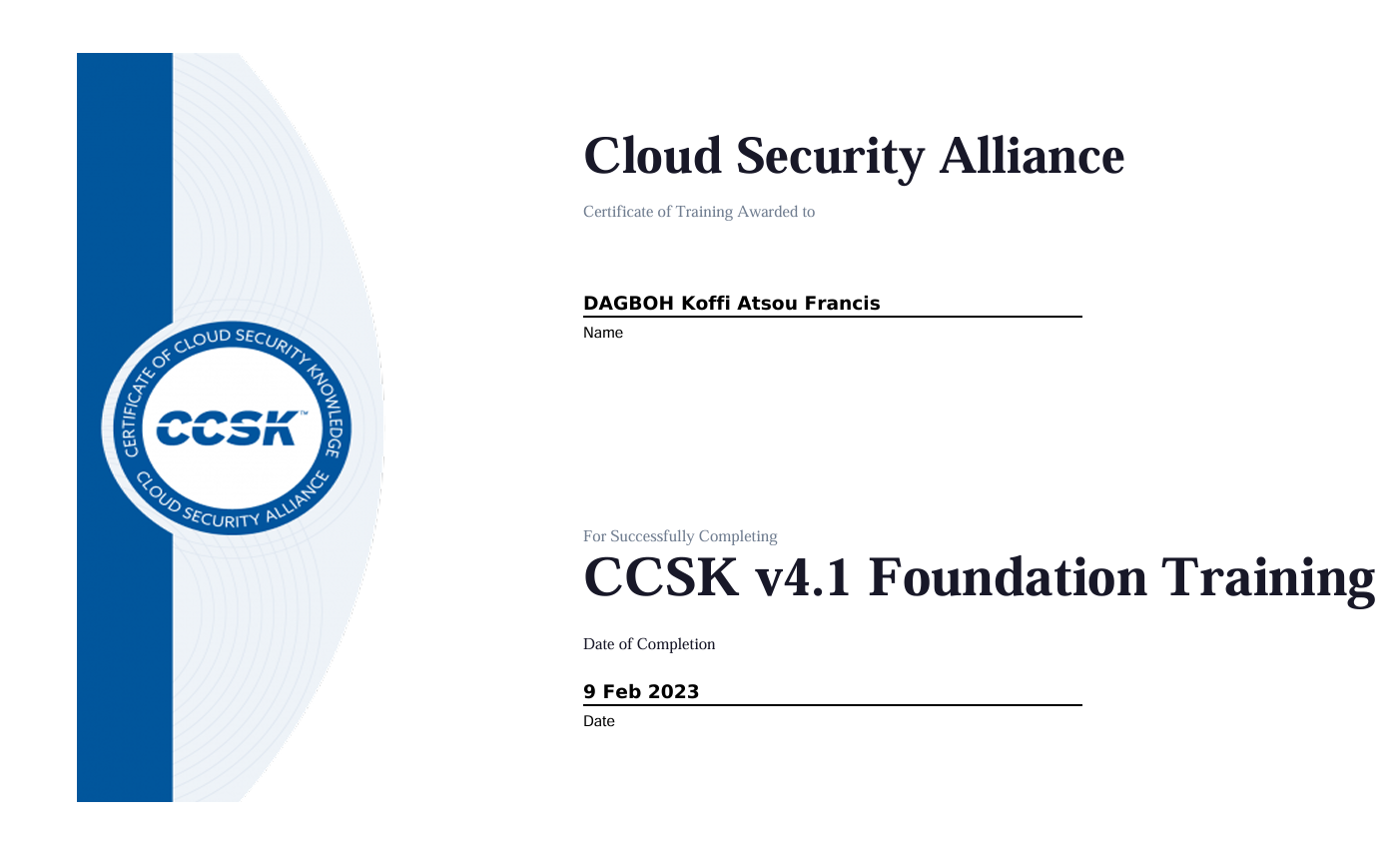 Image du certificat Cloud Security Alliance